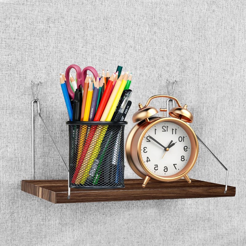 Demine رف جدار قماش مع خطافات لتزيين العمل، 11.8''x6'' رف تنظيم خشبي مع شماعات ملحقات مكتب للنساء والرجال (عبوة واحدة) - Image 2